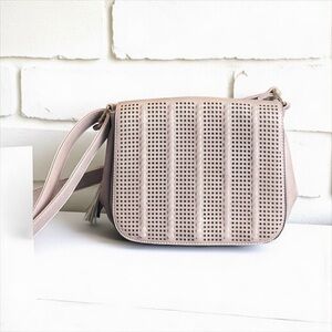 Blush Pink Faux Leather Crossbody Bag with Perforated Front Panel Y2K​​​